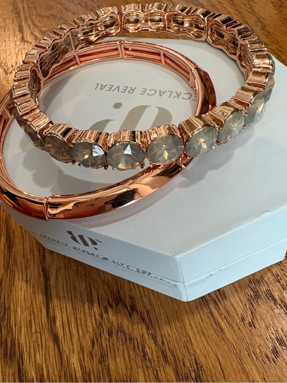 2 Sparkling Rose Gold Crystal Stretchy Bangle Bracelet - Women Jewelry